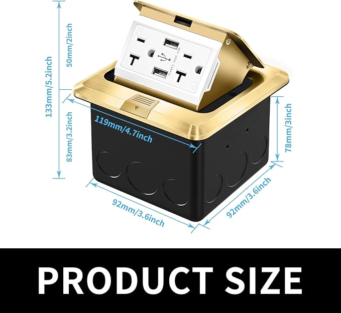 Vagueior Pop Up Floor Electrical Outlet Stainless Steel Box Kit, 5V/4.8A USB - Image 2