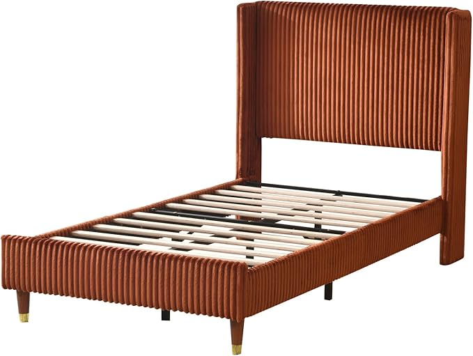 PINJU Twin Size Bed Frame, Upholstered Platform Bed - Image 9