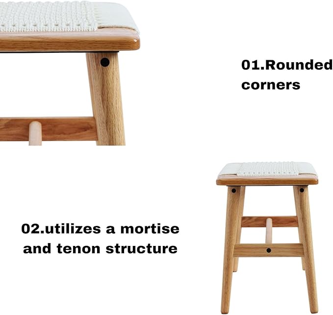 31.5'' Woven Dining Beach with 100% Solid Oak Wood Bench Frame, Hand Knitted - Image 5