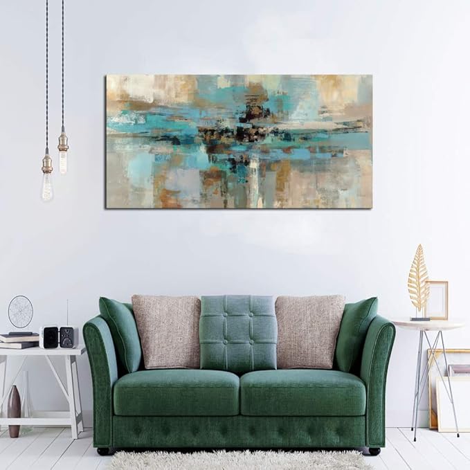 DZL Art A74762 Canvas Prints Abstract Wall Art Print Paintings Blue and Brown - Image 2