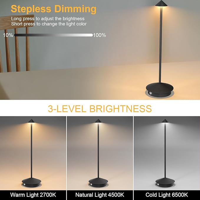2-Pack 6000mAh Rechargeable Led Table Lamp Cordless, 3000K-6000K Stepless - Image 7
