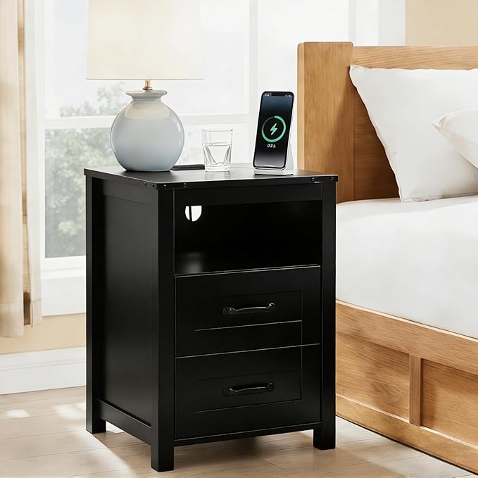 Puntogen Black Night Stand, Rustic End Table by Puntogen