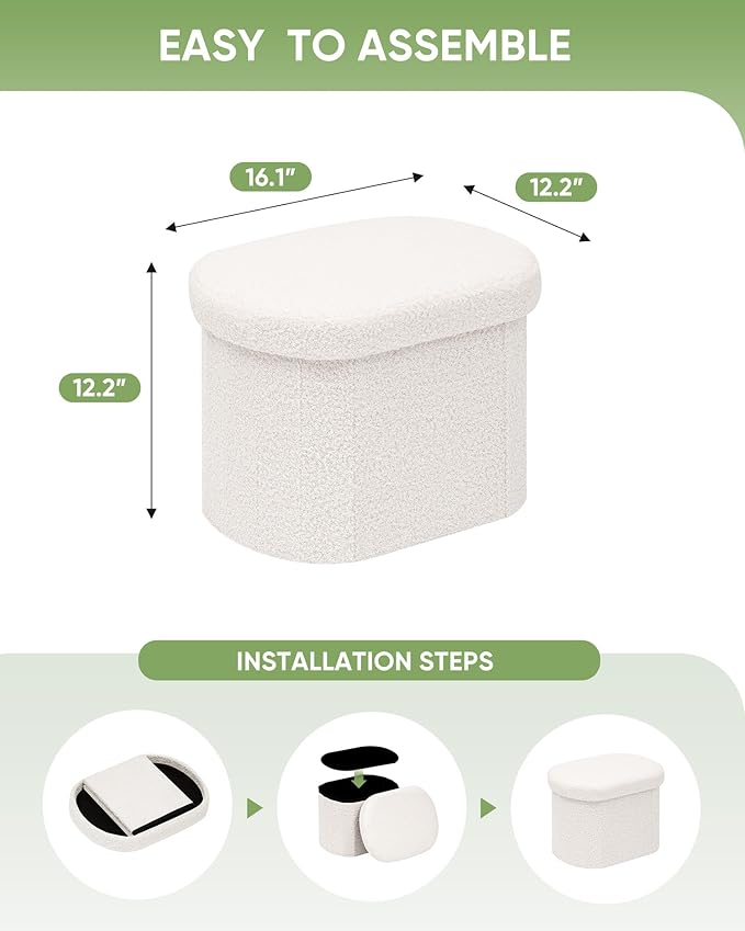 B FSOBEIIALEO Storage Ottoman for Dorm Room, Boucle Folding Storage Ottoman - Image 3