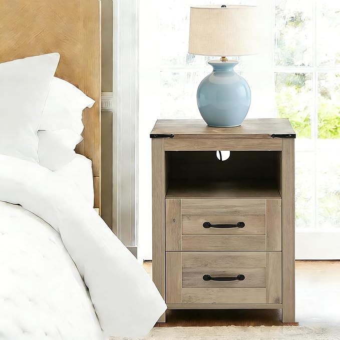 Sierra Rustic Night Stand Set of 2, Farmhouse End Table, Modern Bedside Table - Image 5