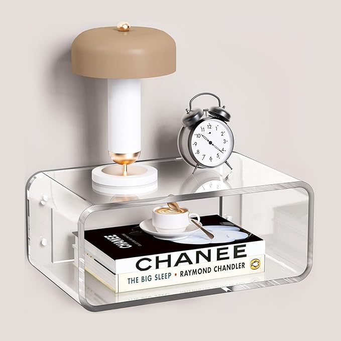 Acrylic Floating Nightstand, Bedside Table, Nightstand Shelf Wall Mounted by AcrylicTable