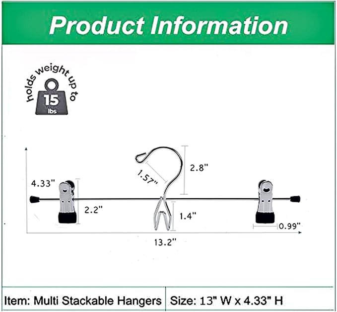 Amber Home 12 Pack Heavy Duty Add on Metal Pants Skirt Hangers, Stackable - Image 3