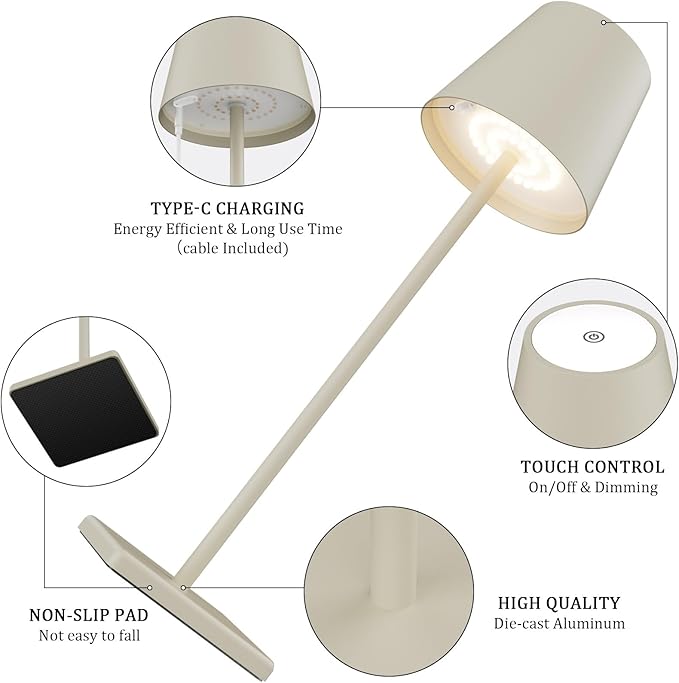 2-Pack LED Cordless Table Lamp, Rechargeable Battery Desk lamp 3W 5500mAh - Image 3