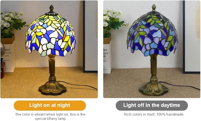 Tiffany Table Lamp Mini Nightstand Lamps Stained Glass Bedside Lamp Wisteria - Image 5