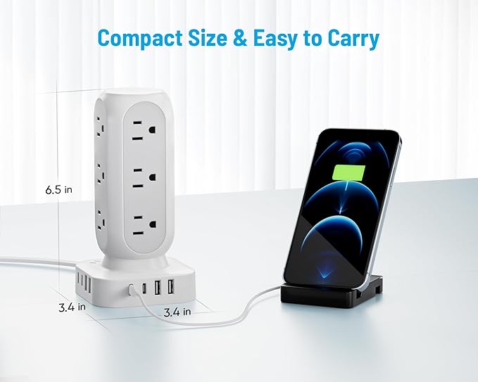 Tower Surge Protector Power Strip, Flat Plug Outlet Extender - Image 6