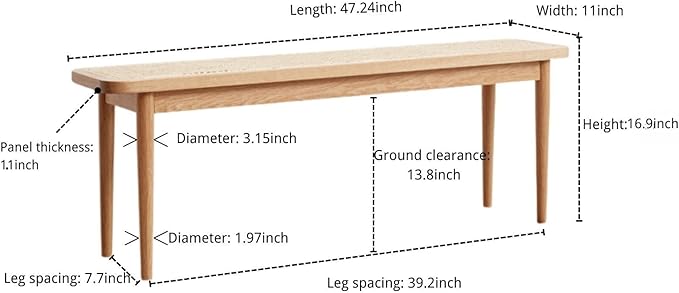 47.2'' Natural Rattan Dining Bench - Image 3