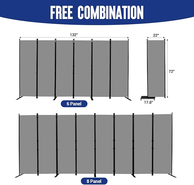 Room Divider and Folding Privacy Screens 6 Panel, 11 Ft Wide Room Partitions - Image 5
