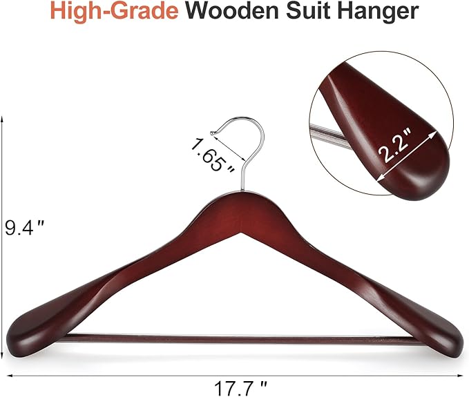 TOPIA HANGER Wide Shoulder Wooden Hangers, Suit Hangers - Image 2