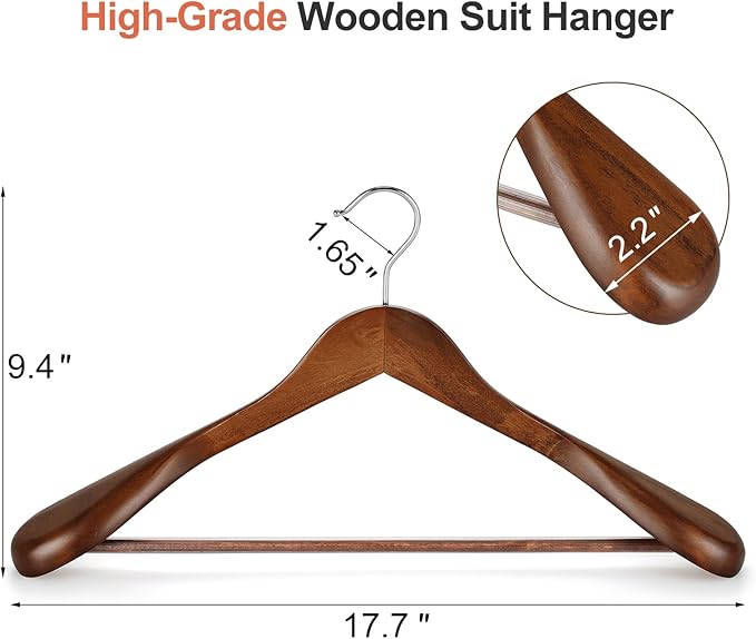 TOPIA HANGER Wide Shoulder Wooden Hangers, Suit Hangers - Image 2