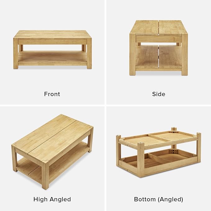 mopio Logan Solid Wood 2-Tier Rectangle Coffee Table, Modern Farmhouse Solid - Image 7