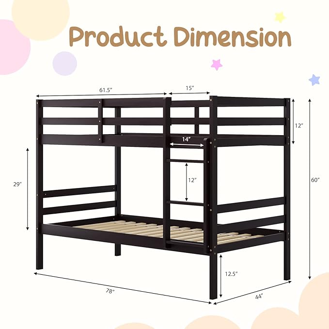 KOMFOTT Wood Bunk Bed Twin Over Twin, Bunk Bed - Image 2