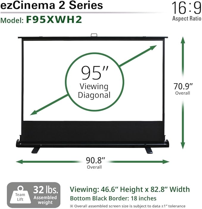 Elite Screens ezCinema 2, 95-inch 16:9 Manual Floor Pull Up Scissor Backed - Image 5