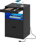 Tiptiper Black Nightstand with Wireless Charging Station and LED Lights by Tiptiper