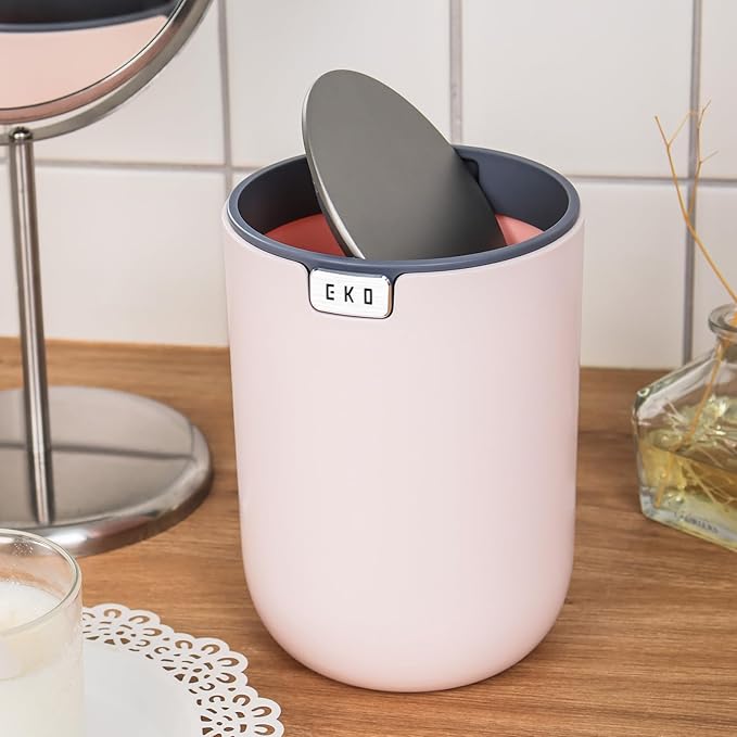 EKO Mini Desk Trash Can with Swing-Top Lid 0.4 Gallon Small Table Round - Image 8