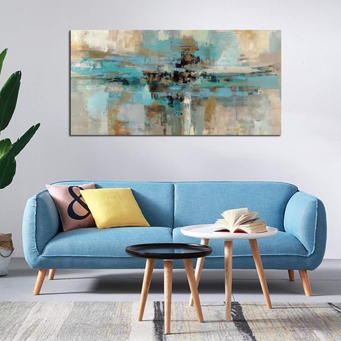 DZL Art A74762 Canvas Prints Abstract Wall Art Print Paintings Blue and Brown - Image 3
