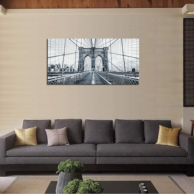 DZL Art Q70775 Black and White New York City Brooklyn Bridge Wall Art Painting - Image 5