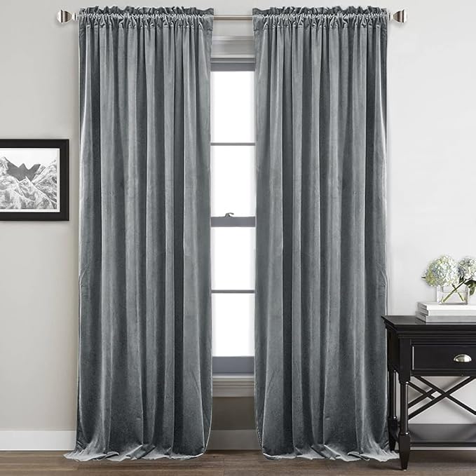 StangH Grey Velvet Curtains 84 inches Room Darkening Window Curtain Drapes by StangH