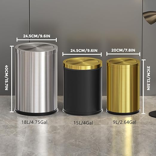 4.7 Gallon/18L Stainless Steel Bathroom Trash Can, Elegant Waste Basket - Image 6