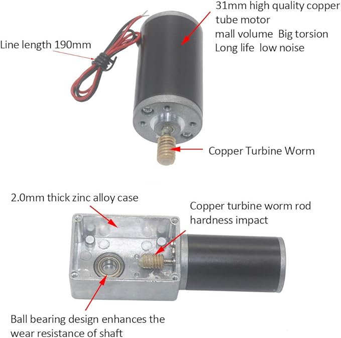 Reversible Gear Motor, DC 24V 8mm Shaft Gear Motor High Torsion Electric Turbo - Image 4