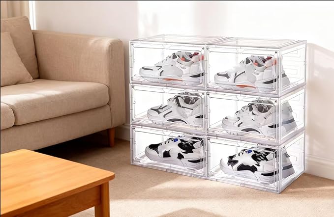 Transparent Plastic Stackable Shoe Storage Box, 6 Pack Side Opening Shoe Box - Image 5