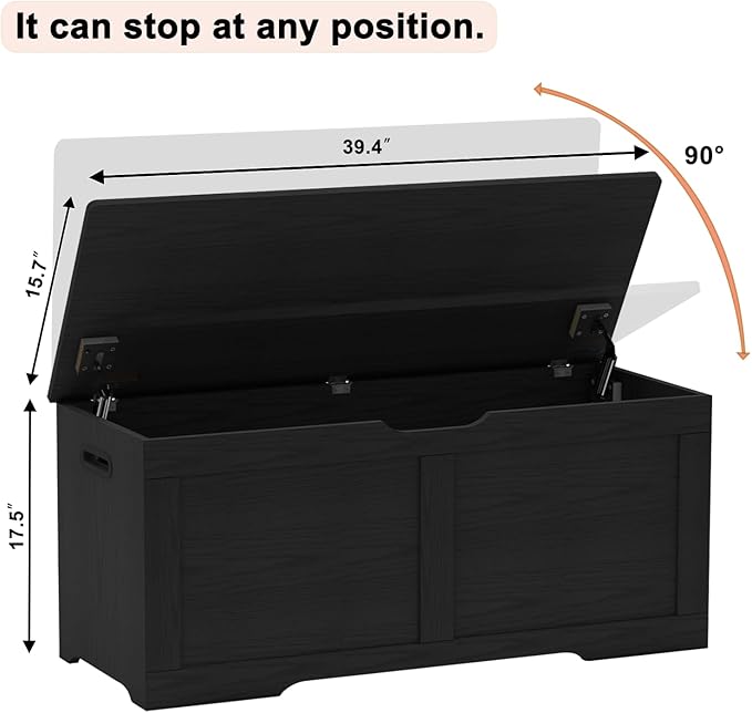 Timberer 39.4" Storage Chest, Wooden Storage Bench, Lift Top Toy Chest - Image 3