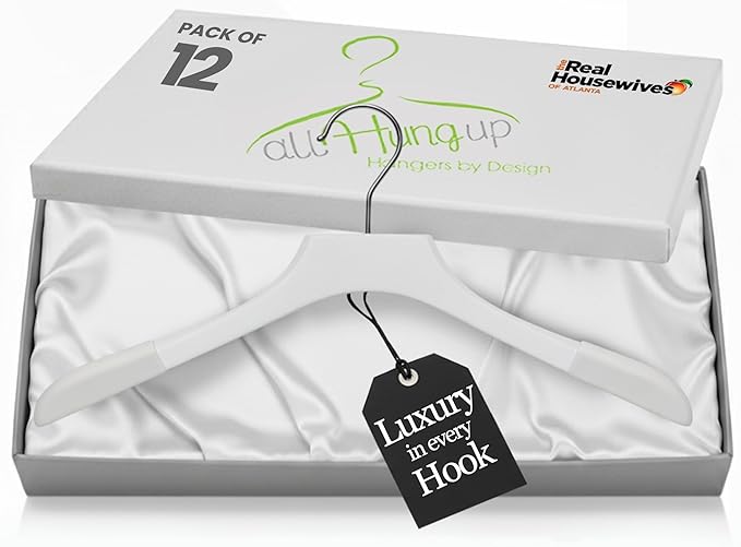 Premium Luxe Wooden Hangers for Women, Wide Shoulder Design for Dresses by AllHungUpHangers