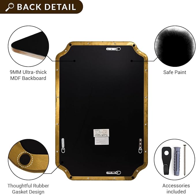 ANDY STAR Brushed Gold Mirror, Unique Rectangular Bathroom Mirror - Image 8