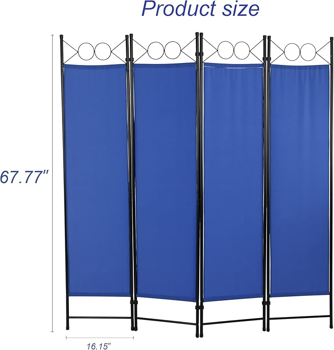 4 Panel Room Divider 6FT Steel Frame Screen Folding Privacy Divider - Image 3