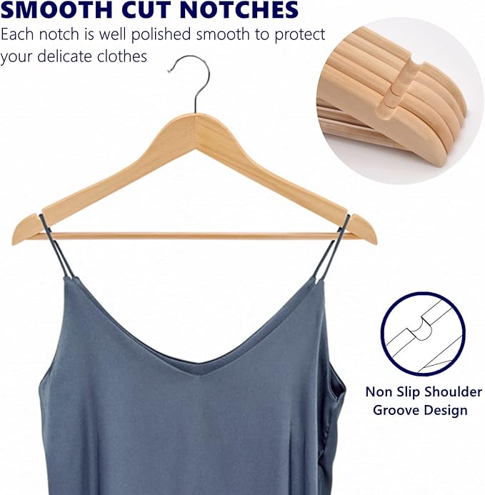 Amber Home 30 Pack Wooden Coat Hangers, Natural Wood Suit Hangers - Image 3