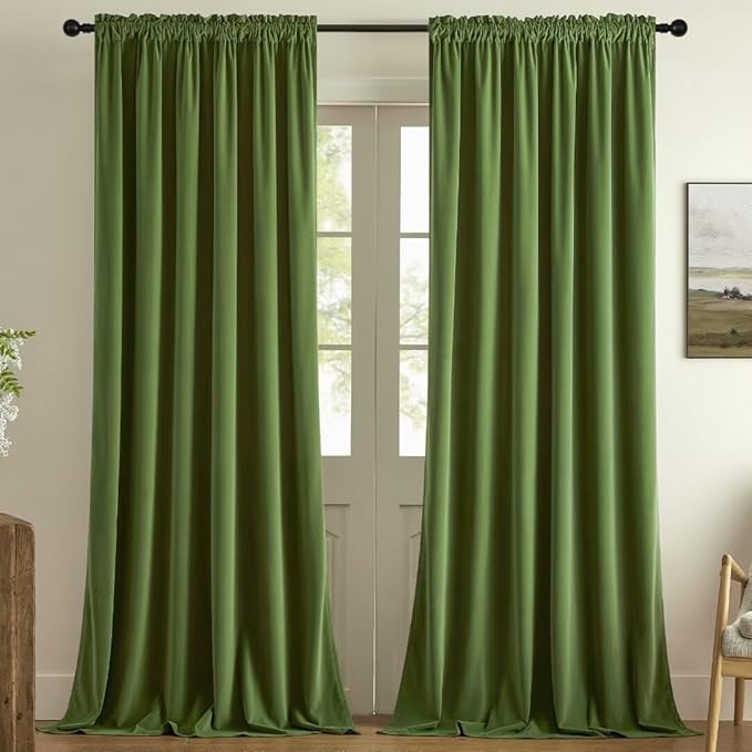 Joydeco Green Velvet Curtains 84 inch 2 Panel, Room Darkening Super Soft Velvet by JOYDECO