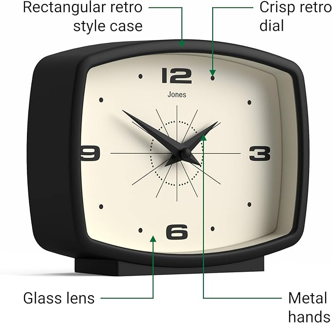 JONES CLOCKS® Film Desk Clock | Retro Rectangular Design | Black | Retro Design - Image 6