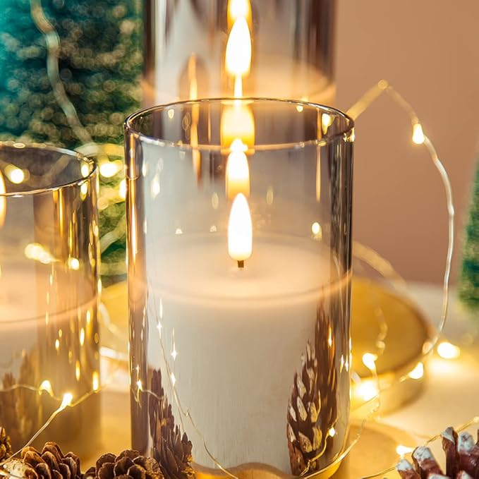 Eywamage Smoke Grey Glass Flameless Pillar Candles - Image 8