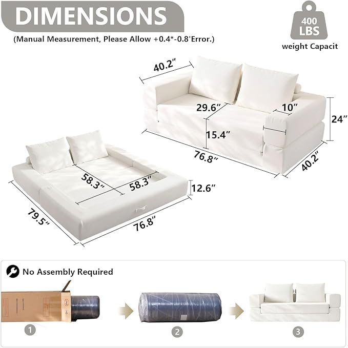79'' Convertible Sleeper Sofa Bed, 3-in-1 Foldable Floor Couch - Image 2