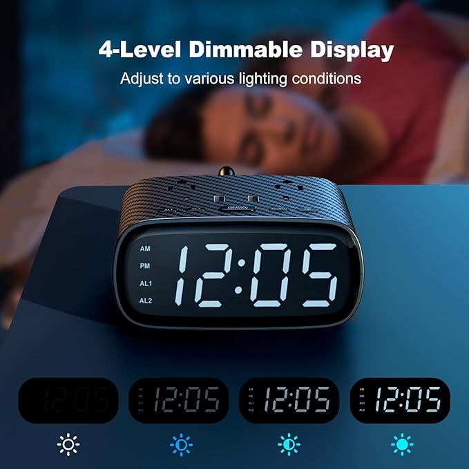 2PCS Alarm Clock with 2 USB-C, 2 USB-A Chargers Power Strip 2 Outlets - Image 5