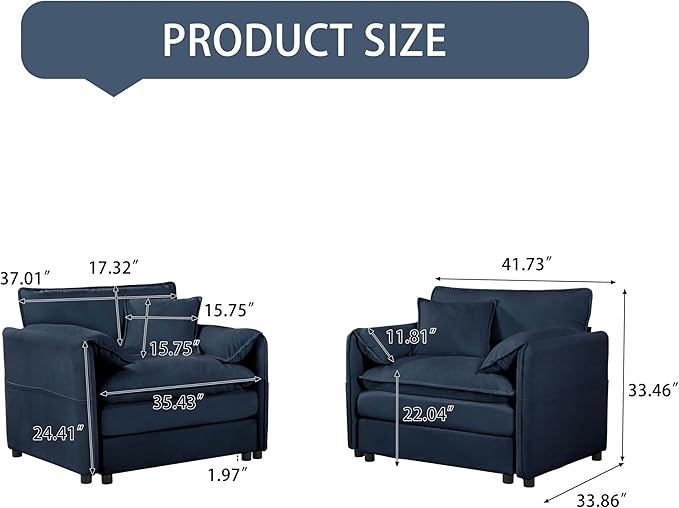 KEIKI Oversized Accent Chair Set of 2, Chenille Deep Seat Single Sofa Chairs - Image 2
