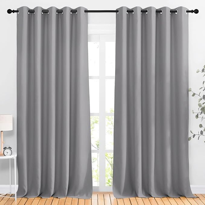 NICETOWN Silver Grey Sliding Door Curtains 2 Panels Set 118 inches Long by NICETOWN