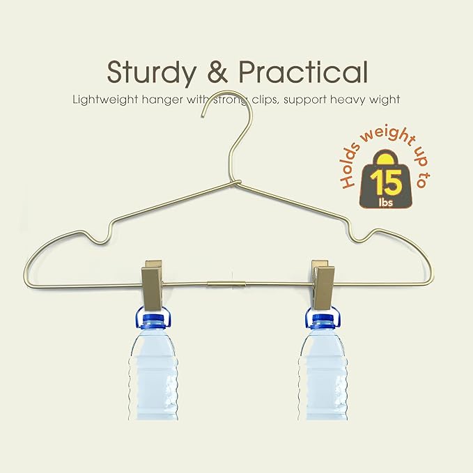 16.5" Adult Gold Metal Clips Pants Coat Clothes Hangers, 30 Pack Coat Suit - Image 5