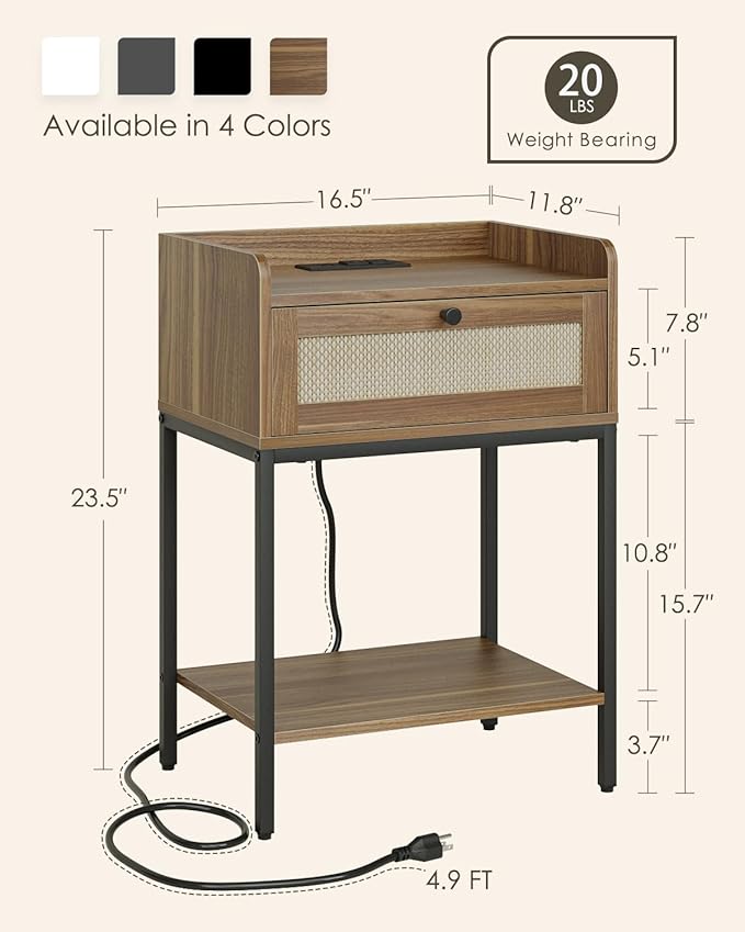Masupu Nightstand with Charging Station, Modern Bedside Table Night Stand with - Image 2