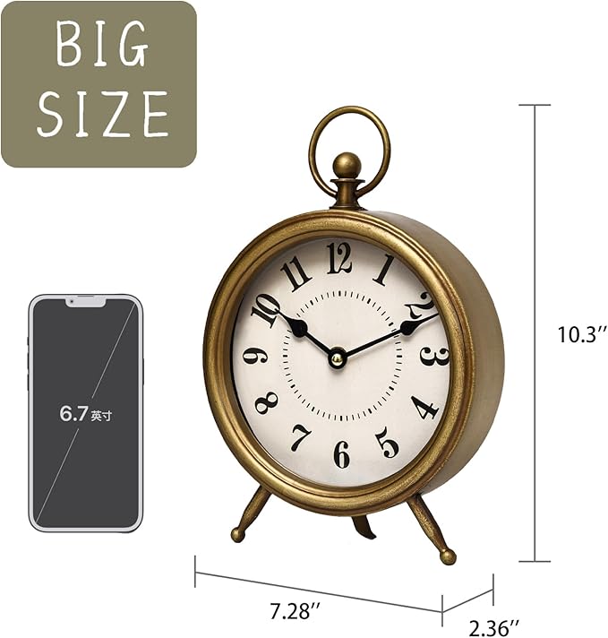 Antique Gold Finish Mantel Clock – Vintage Gold Table Clock on Stand, - Image 3