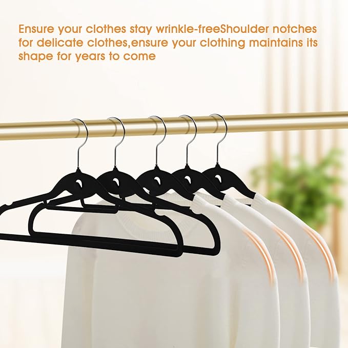 Velvet Clothing Hangers Slim Stackable Non-Slip Black Suit Hanger Space Saving - Image 5
