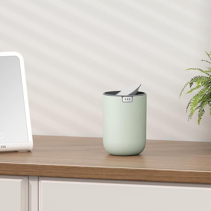 EKO Mini Desk Trash Can with Swing-Top Lid 0.4 Gallon Small Table Round - Image 8