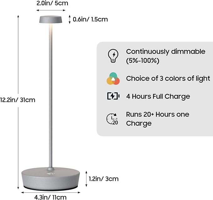 Cordless LED Table Lamp，Rechargeable Battery Desk Lamps, 3 Color Stepless - Image 2