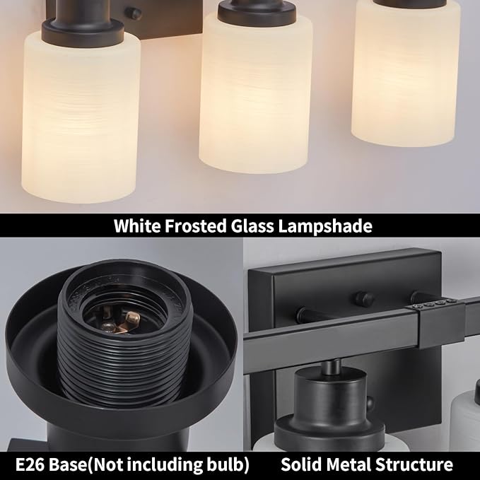 DIKAIDA Bathroom Light Fixtures, 4-Light Matte Black Bathroom Vanity Lights - Image 4