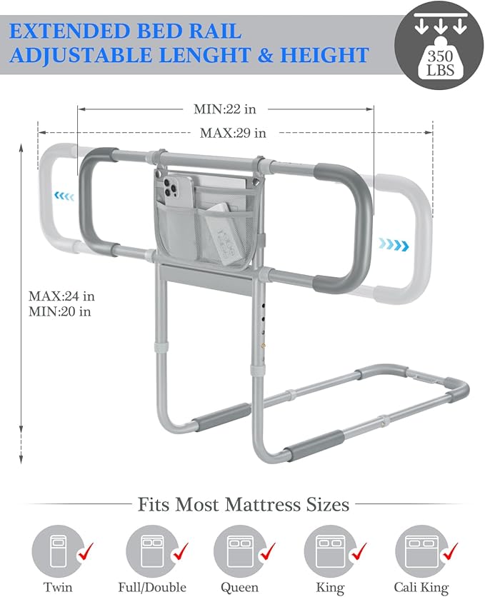 Bed Rails for Elderly Adults Safety, Extended Bed Assist Rail for Seniors - Image 2