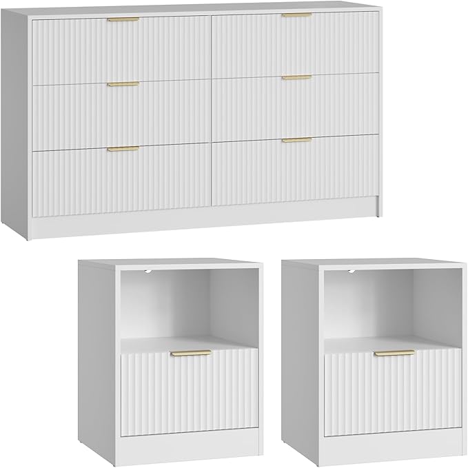 6 Drawer Dresser & Nightstand Set 3-Piece, 55” Wide Bedroom Set Night Stand Set - Image 8