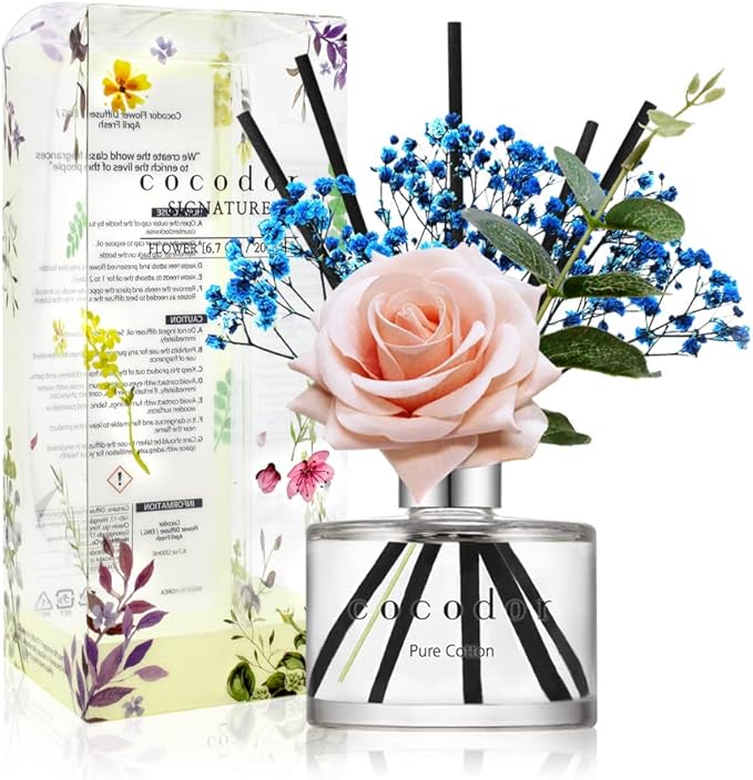 COCODOR Rose Flower Reed Diffuser/Pure Cotton/6.7oz/1 Pack/Reed Diffuser by Cocodor